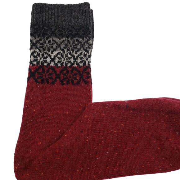 Garnet Hill 82% Cashmere Pattern Luxury Crew Socks Burgundy Black Annalise Med - Picture 5 of 7